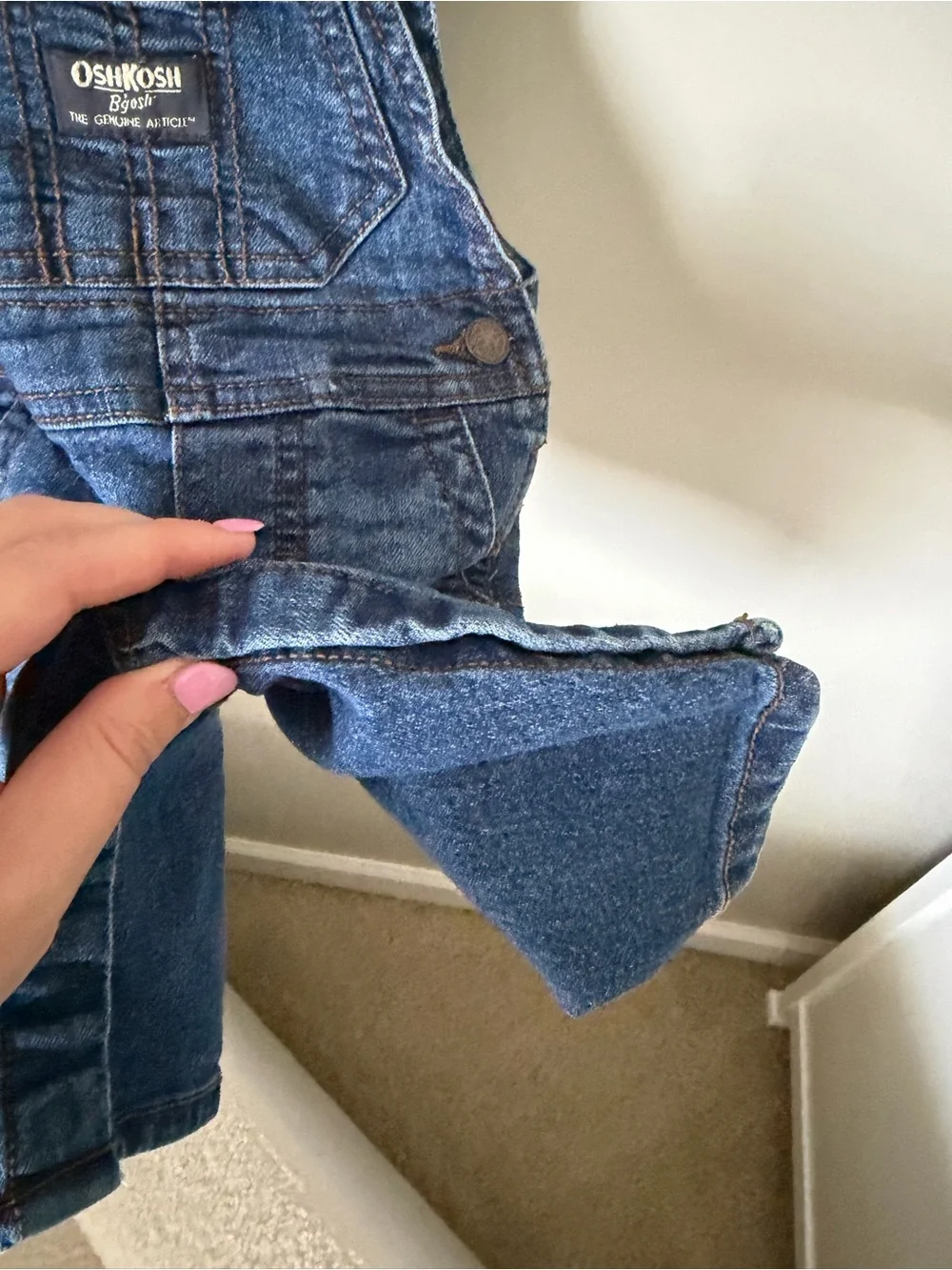 OshKosh B'gosh Unisex 0-3M Blue Denim Solid Overall One-Piece Adjustable